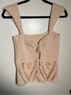 Crochet Tie-Front Tank Top - Cream Blush Small